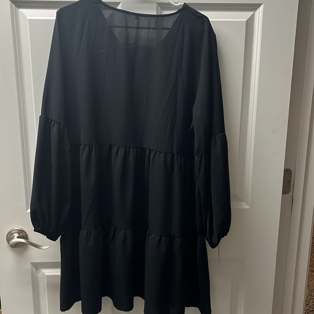Black Long Sleeve Ruffle Dress - Picture 5 of 6